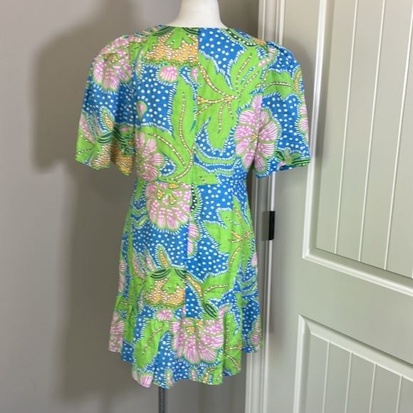 Anthropologie Rhode Mariana Linen Dress Blue Psychedelic Flower Grande Sz 10 NEW - Picture 8 of 14